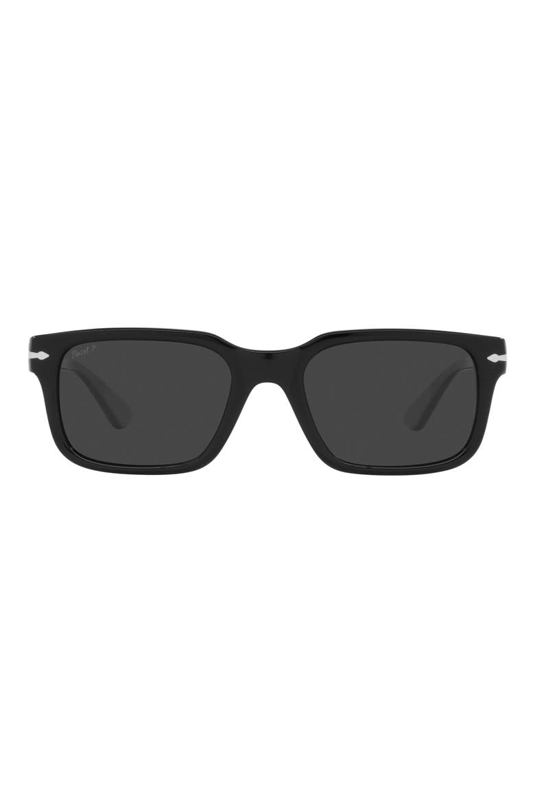 53mm Polarized Rectangular Sunglasses, Main, color, BLACK