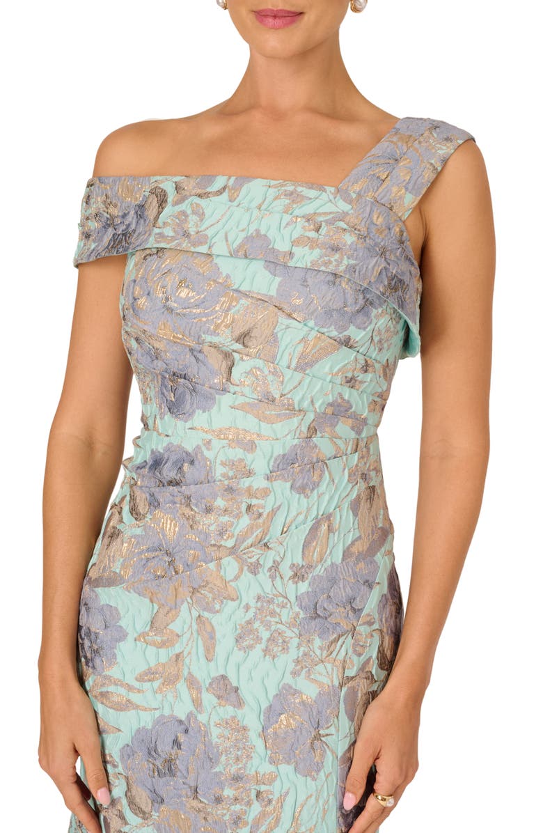 Adrianna Papell Metallic Floral Jacquard Mermaid Gown, Alternate, color, Blue/ Mint Multi