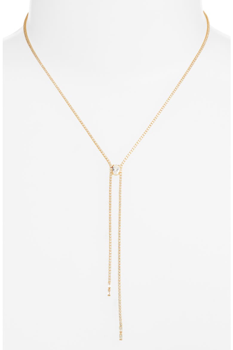 Cubic Zirconia Knotted Y Necklace, Alternate, color, CLEAR- GOLD