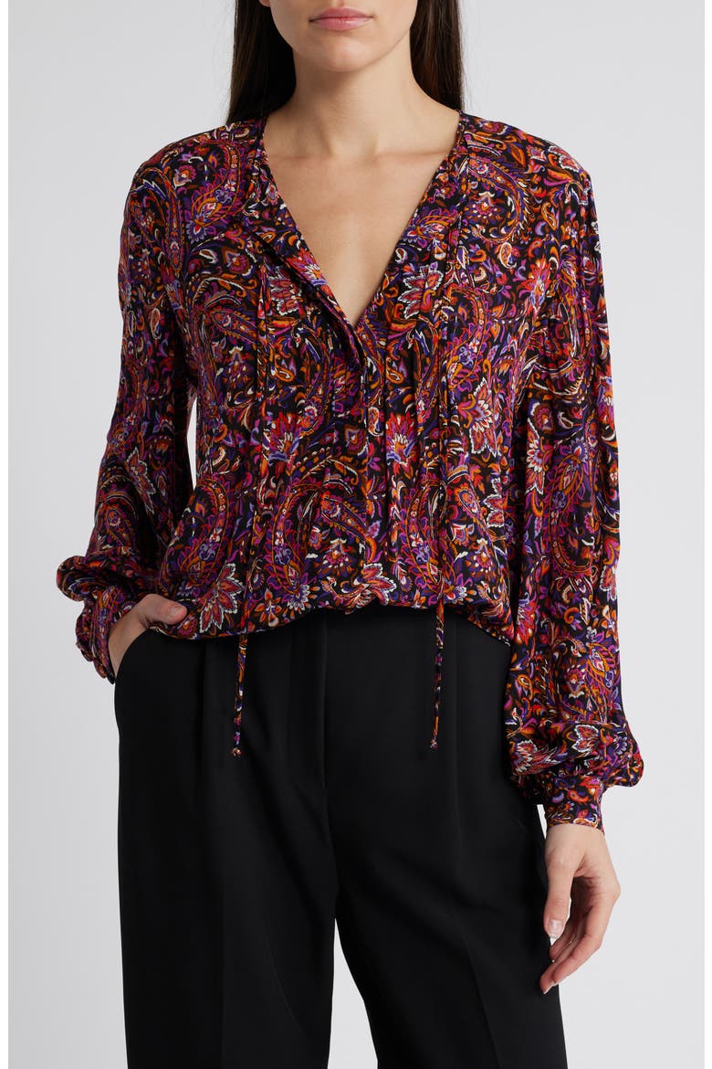 Roxanne Paisley Print Button-Up Top, Main, color, BLACK MULTI