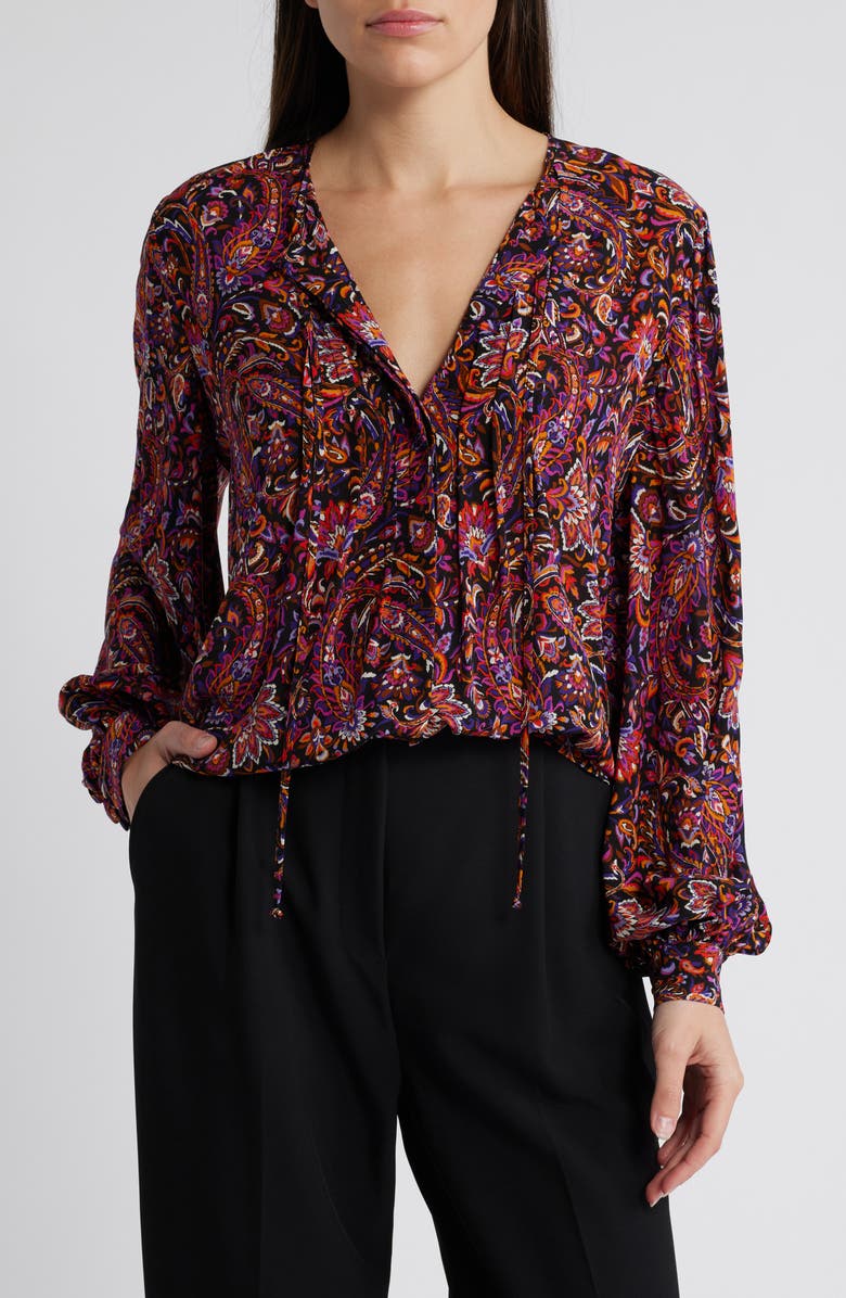 KOBI HALPERIN Roxanne Paisley Print Button-Up Top, Main, color, Black Multi