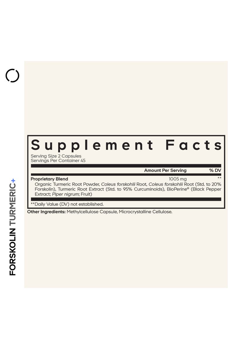 Codeage Forskolin Turmeric Supplement + Turmeric & Black Pepper, Alternate, color, White