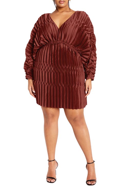 Pleated Long Sleeve Cocktail (Plus)