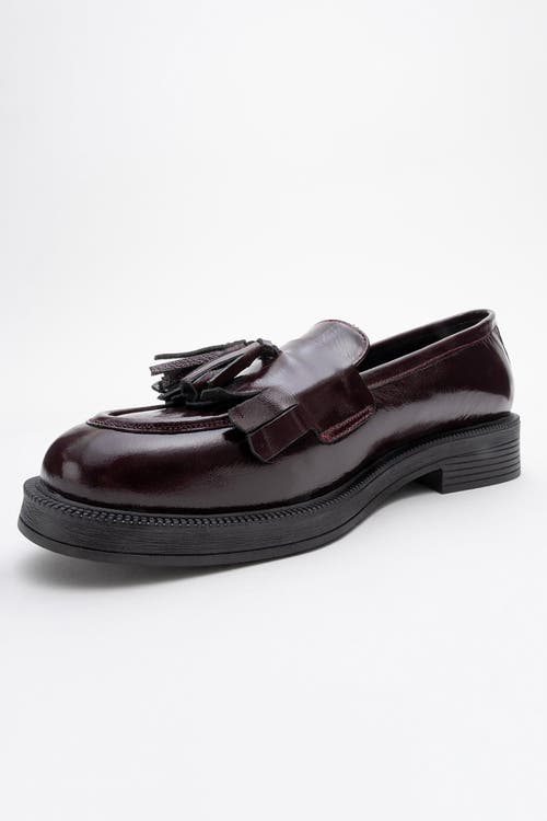 Forever & Always Shoes Milly Leather Tassel Loafer In Dark Burgundy Patent Leather