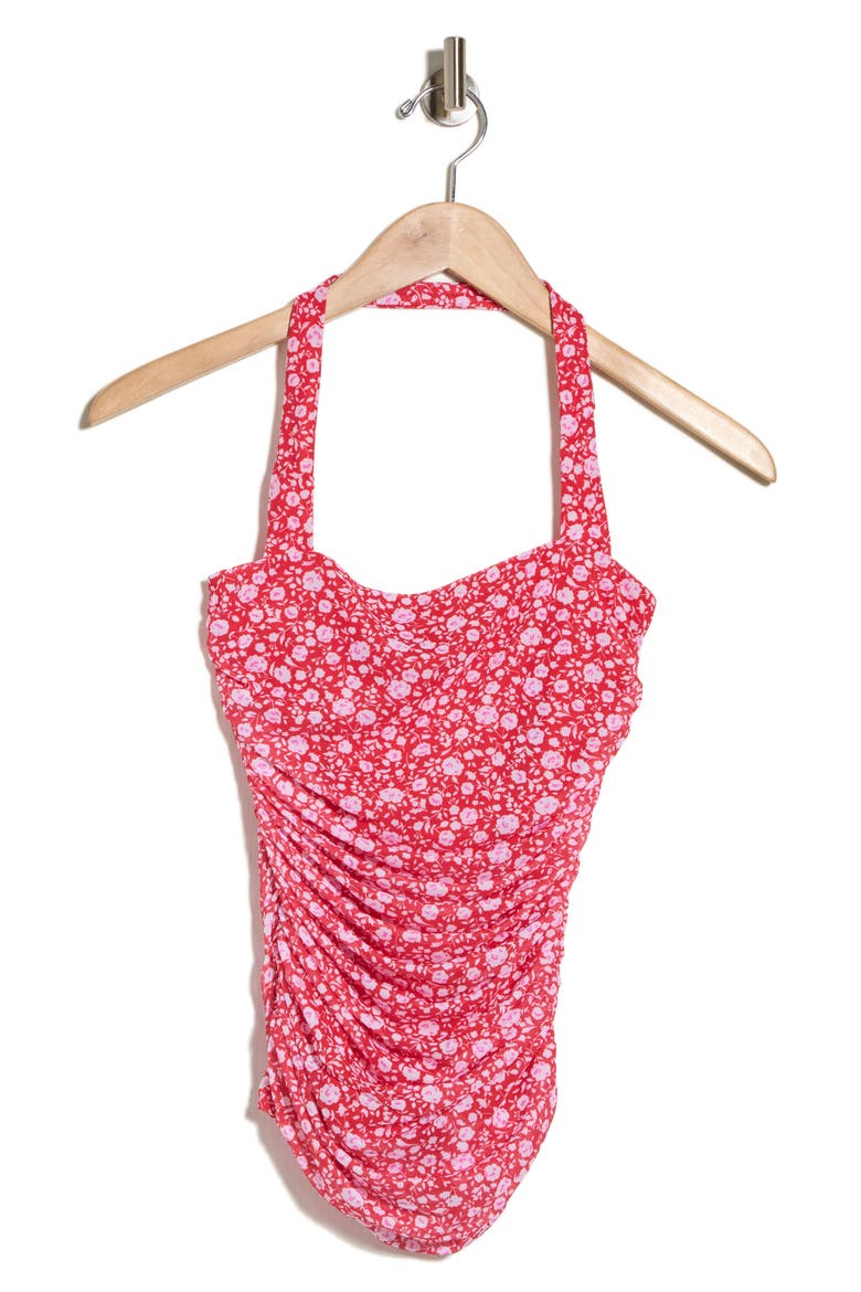 Kenzie Mesh Halter Top, Alternate, color, RED DITSY FLORAL