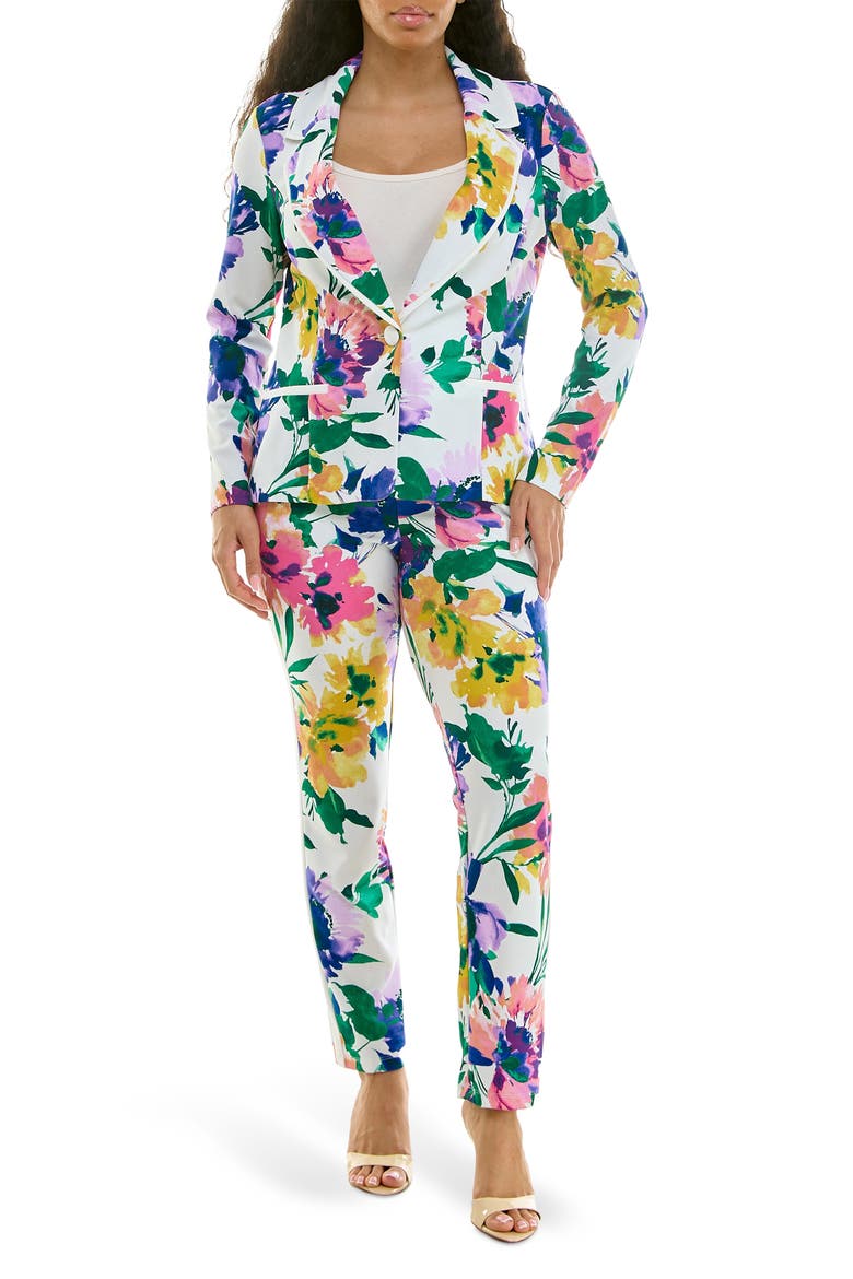 Nina Leonard Floral Print Skinny Fit Suit (Women) | Nordstromrack