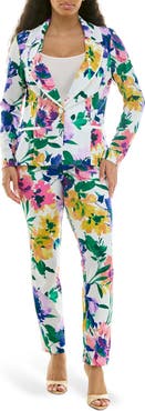 Nina Leonard Floral Print Skinny Fit Suit