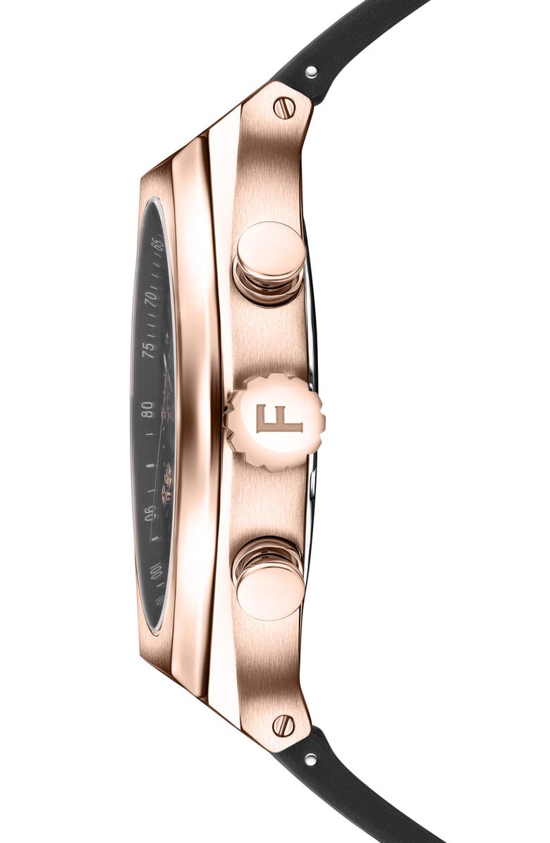 FERRAGAMO Tonneau Chronograph Silicone Strap Watch, 42mm, Alternate, color, Rosegold