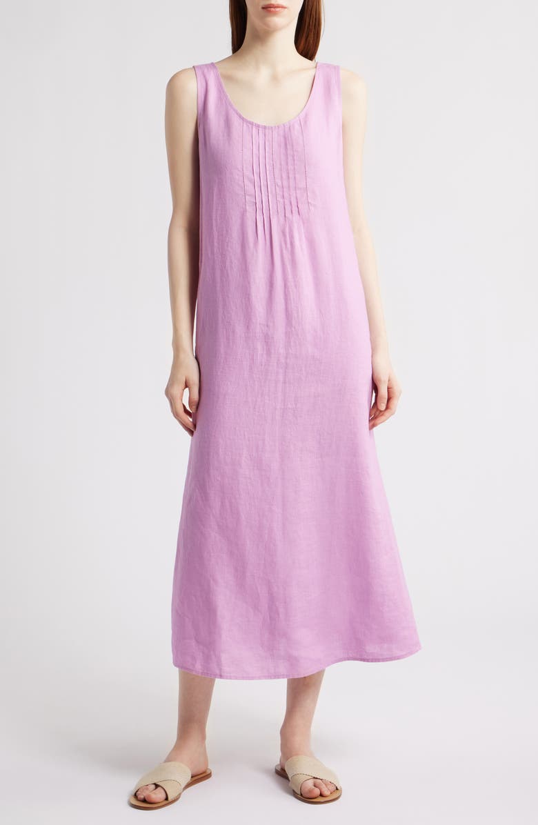 Eileen Fisher Pintuck Sleeveless Organic Linen Dress, Main, color, French Lilac