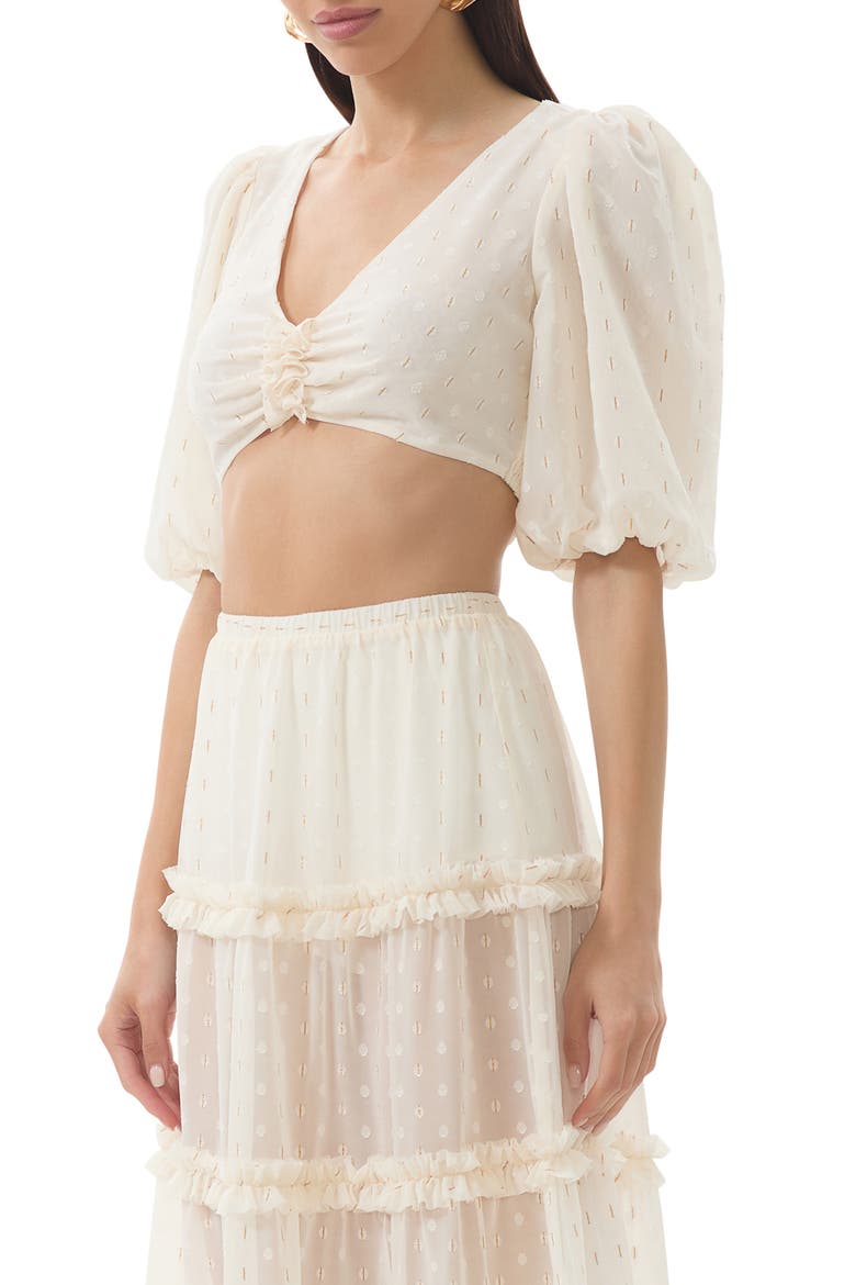 Emily Clip Dot Cutout Puff Sleeve Crop Top, Alternate, color, GARDENIA