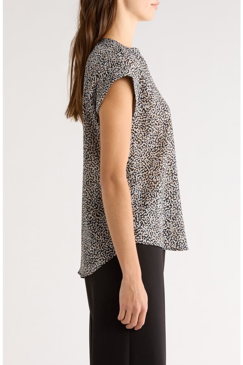 Dot Print Split Neck Top, Alternate, color, RICH BLACK