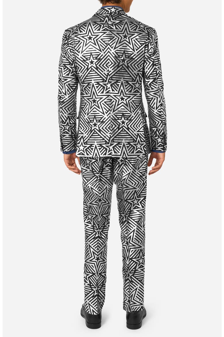 Silver Geo Star Slim Fit Two-Piece Suit & Tie Set, Alternate, color, BLACK/ SILVER