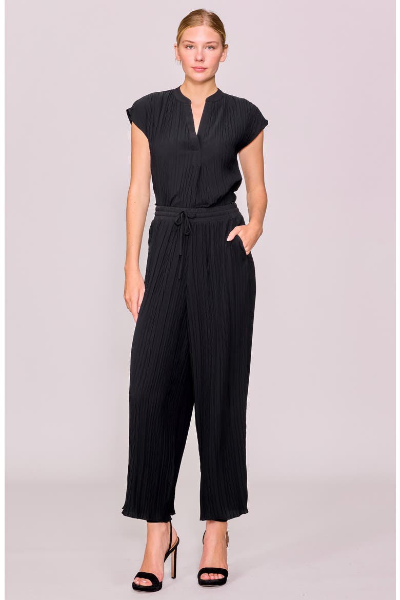 Crinkle Pleat Wide Leg Drawstring Pants, Alternate, color, BLACK