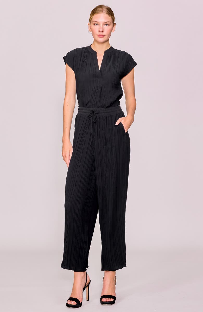 MELLODAY Crinkle Pleat Wide Leg Drawstring Pants, Alternate, color, Black