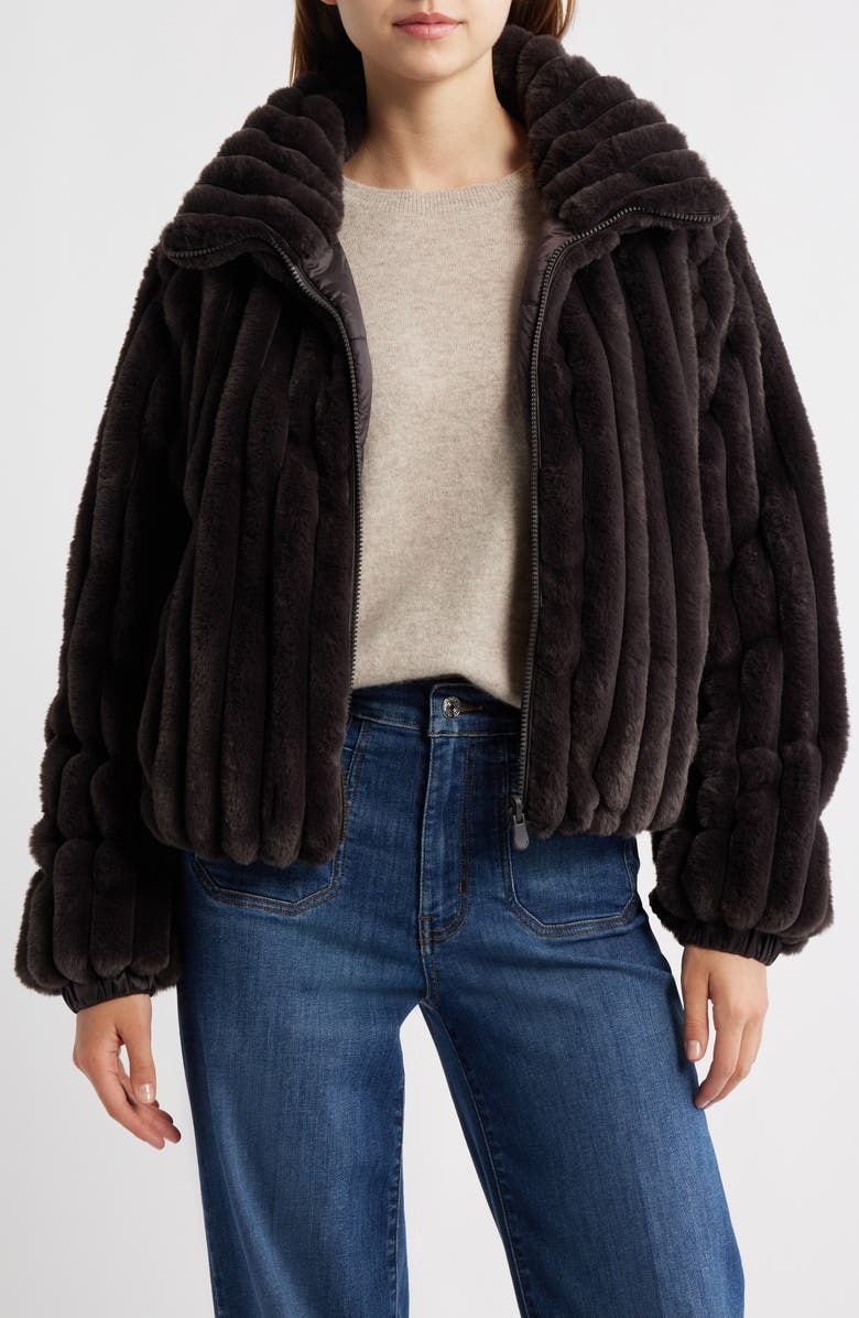 Save The Duck Elina Faux Fur Jacket, Alternate, color, Brown Black