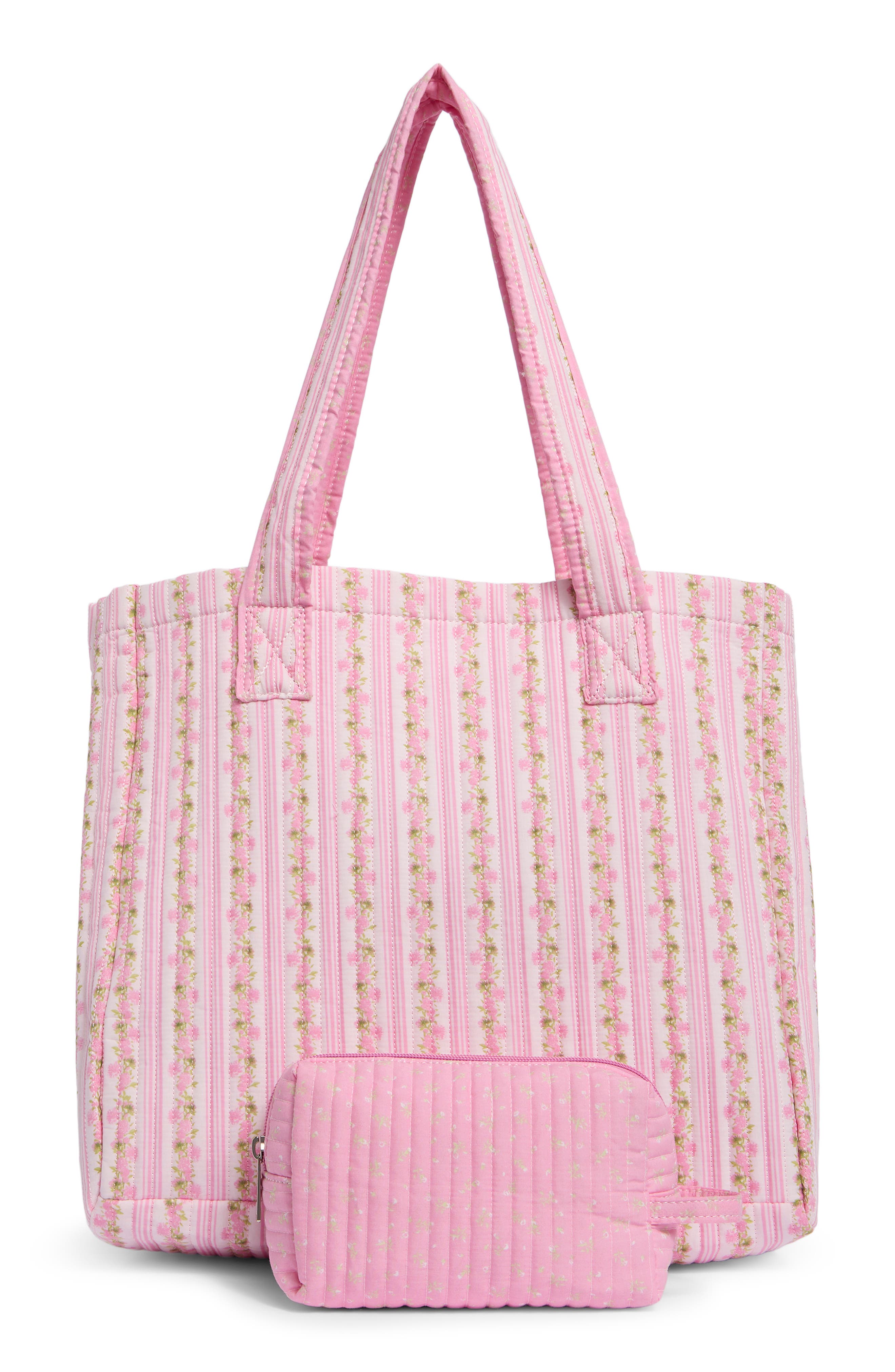 Madden Girl Floral Quilted Tote Bag with Pouch, Alternate, color, Pink Floral