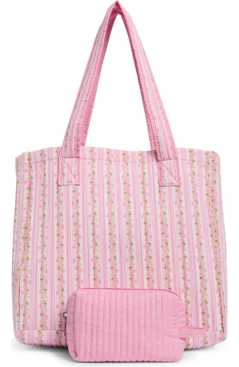 Madden Girl Floral Quilted Tote Bag with Pouch, Alternate, color, Pink Floral