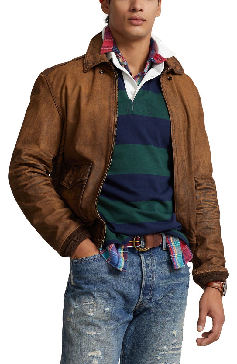 Polo Ralph Lauren Leather A2 Bomber Jacket, Main, color,