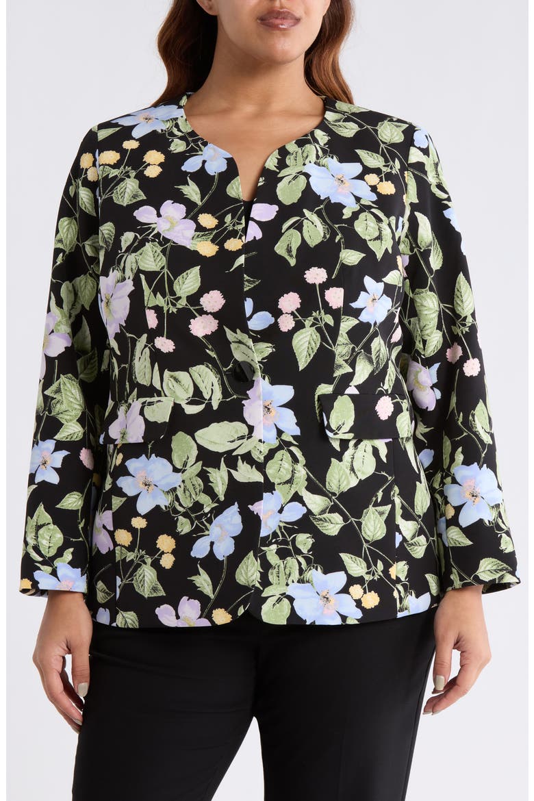 Floral Print One-Button Jacket, Alternate, color, BLACK MULTI