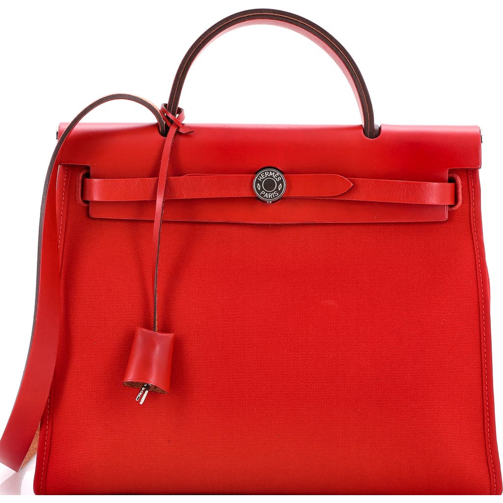 Pre-owned Hermes Hermes Herbag Zip Leather And Toile 31 In Pink
