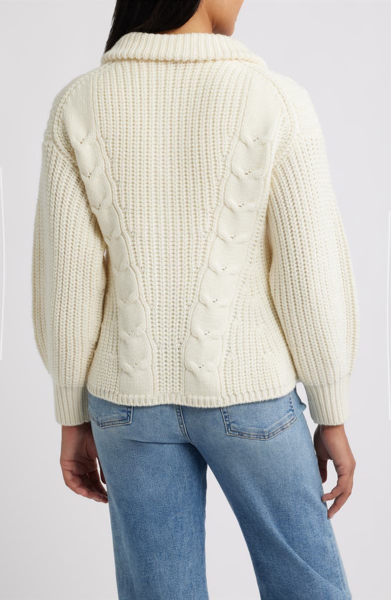 MARGARET O'LEARY Leigh Merino Wool Zip-Up Cardigan, Alternate, color, Snow