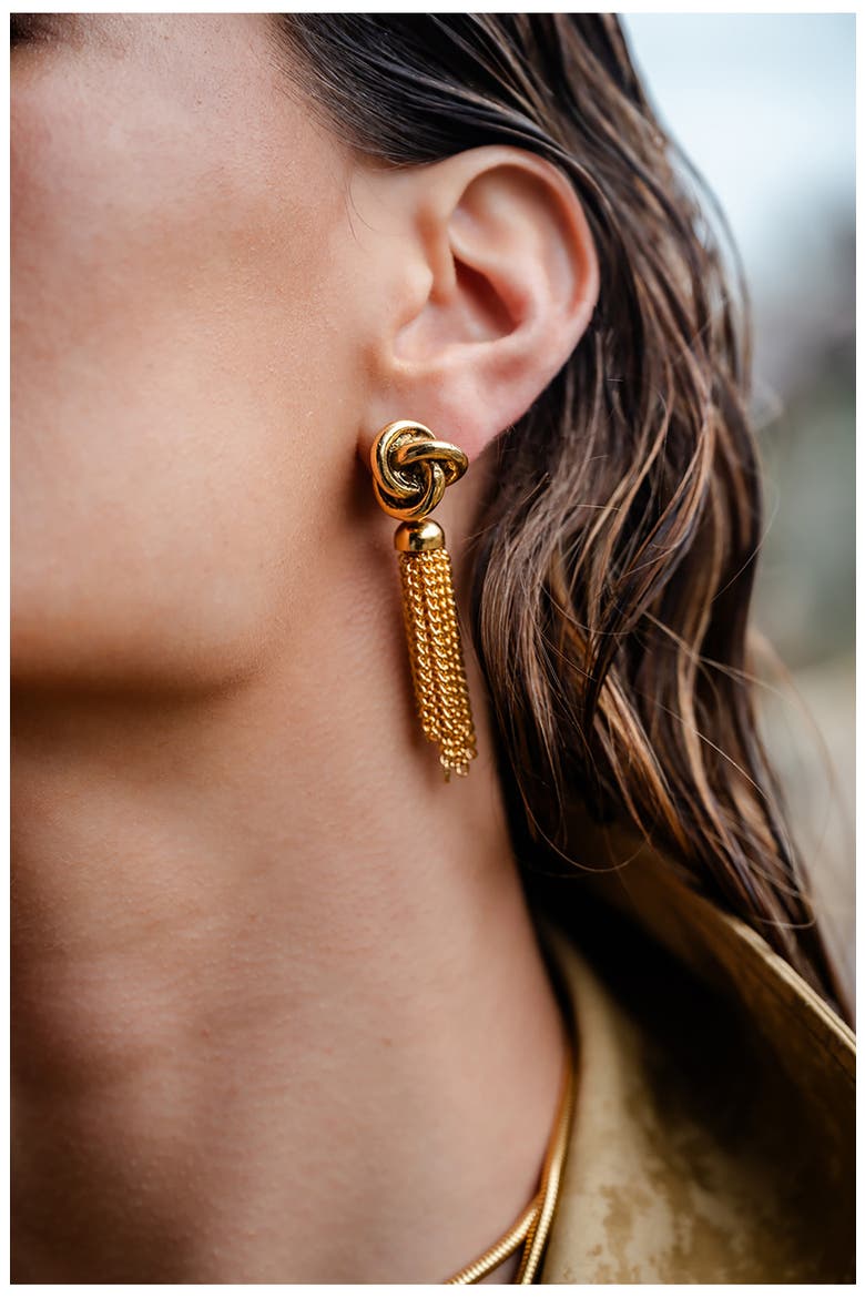 Tassel Knot Drop Earrings, Alternate, color, 14K GOLD