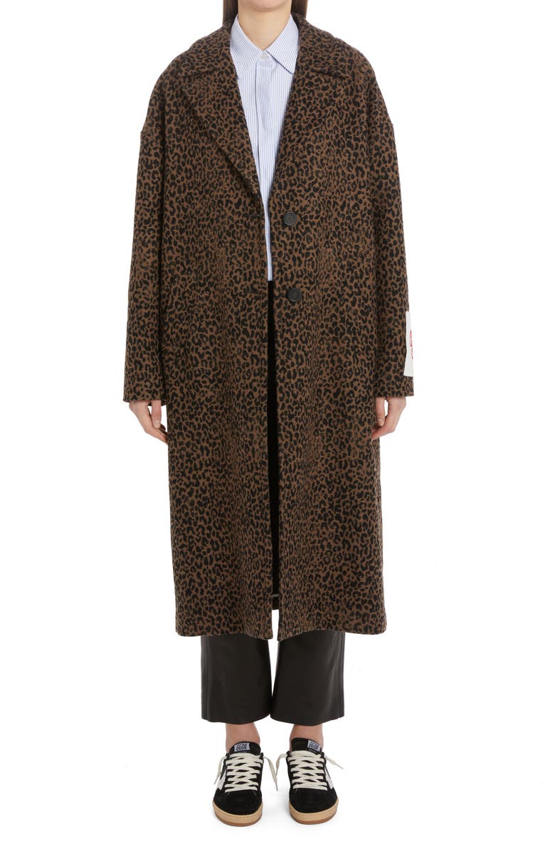 Golden Goose 2B Leopard Oversize Wool Blend Coat, Alternate, color, 