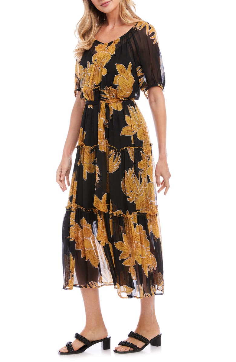 FIFTEEN TWENTY Floral Puff Sleeve Tiered Midi Dress, Alternate, color, 