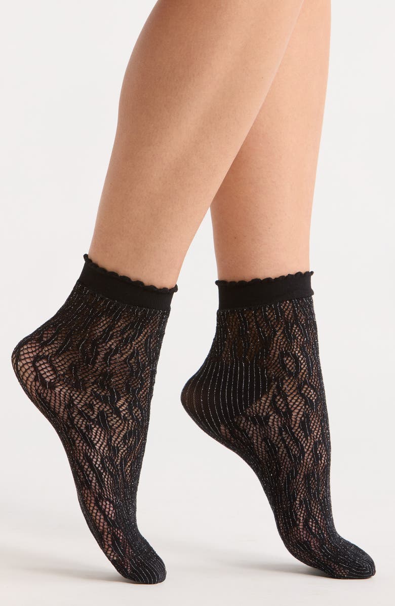 Nordstrom Sparkle Fishnet Ankle Socks, Main, color, Black