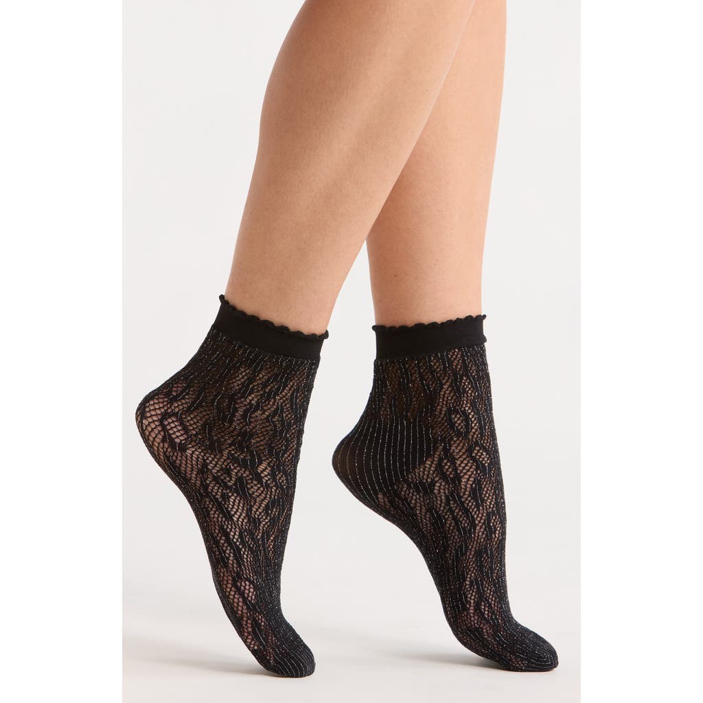 Nordstrom Sparkle Fishnet Ankle Socks In Black