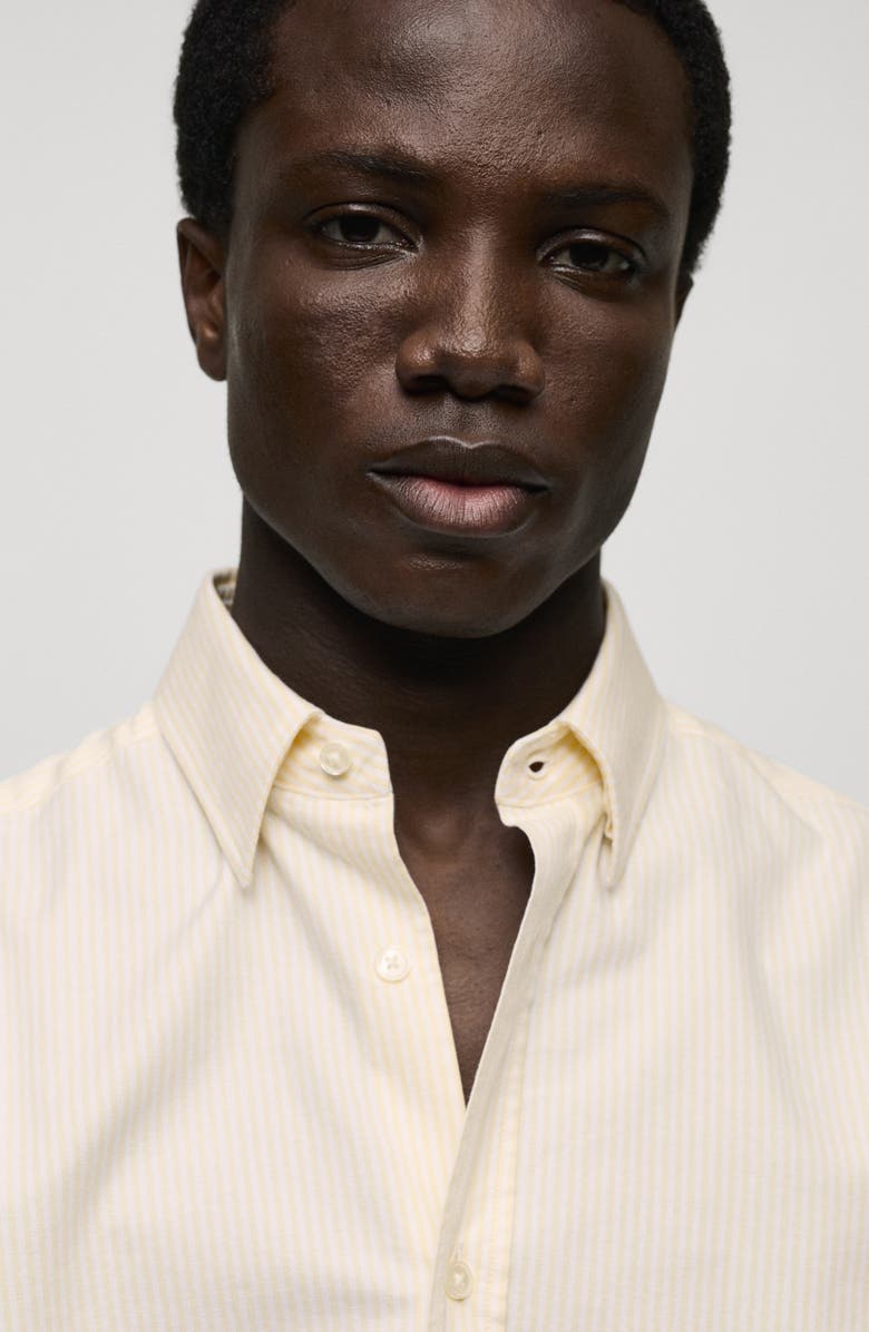 MANGO Regular Fit Stripe Cotton Button-Up Shirt, Alternate, color, Yellow