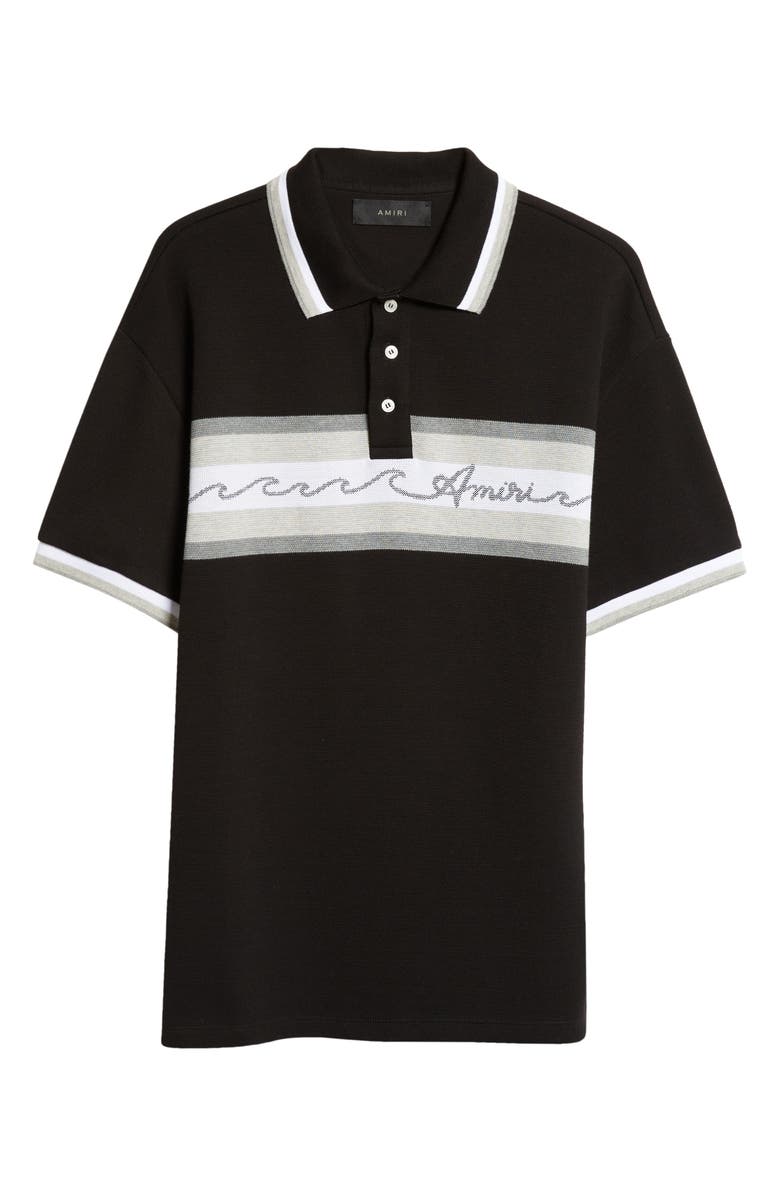 AMIRI Wave Baja Stripe Piqué Knit Polo, Alternate, color, Black