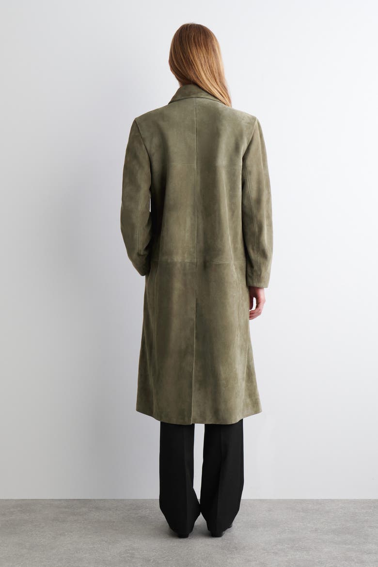 Collared Suede Long Coat, Alternate, color, KHAKI