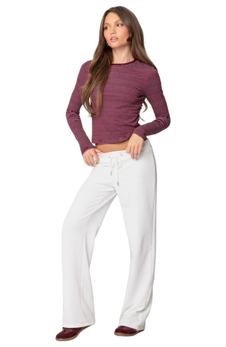 EDIKTED Brianna Stripe Stretch Cotton T-Shirt, Alternate, color, Burgundy