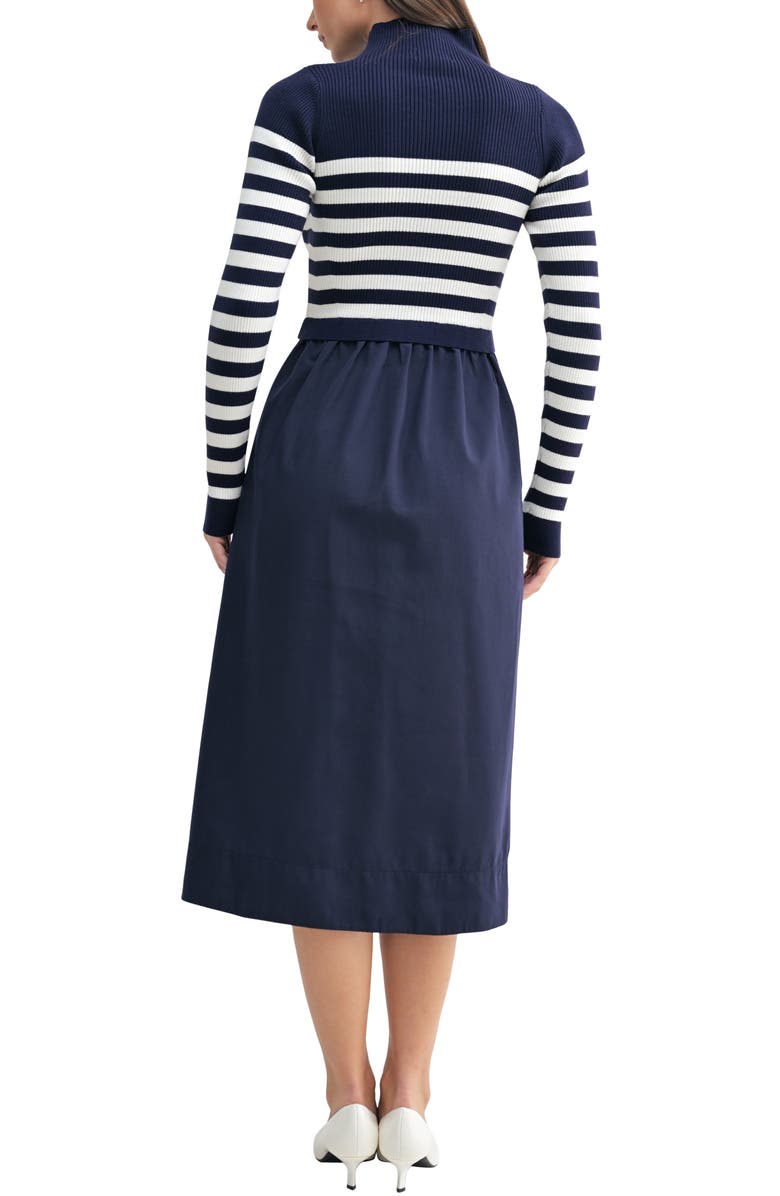 Mila Mae Long Sleeve Funnel Neck A-Line Dress, Alternate, color, Navy-Ivory