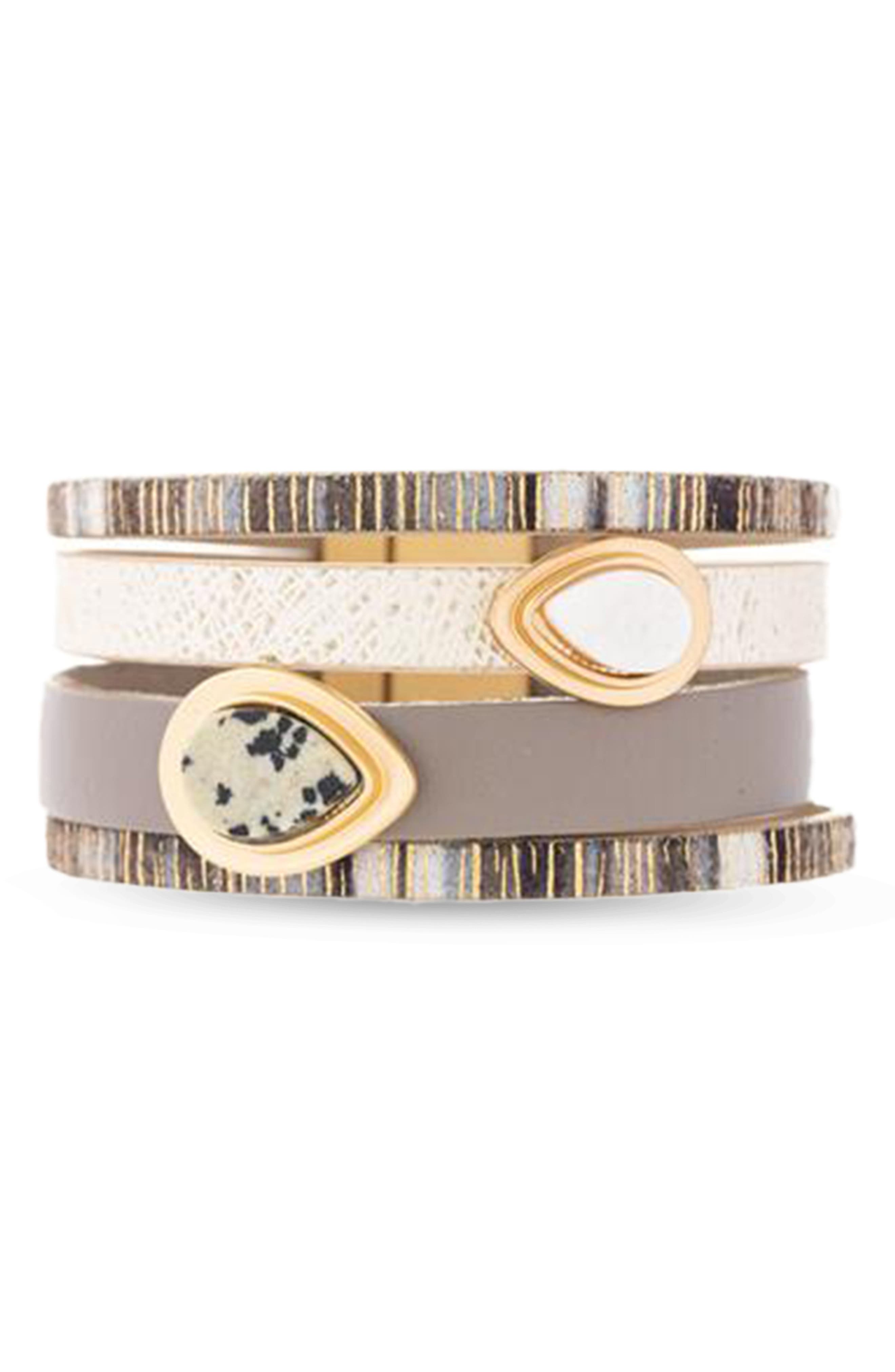 SAACHI Stone Faux Leather Wrap Bracelet