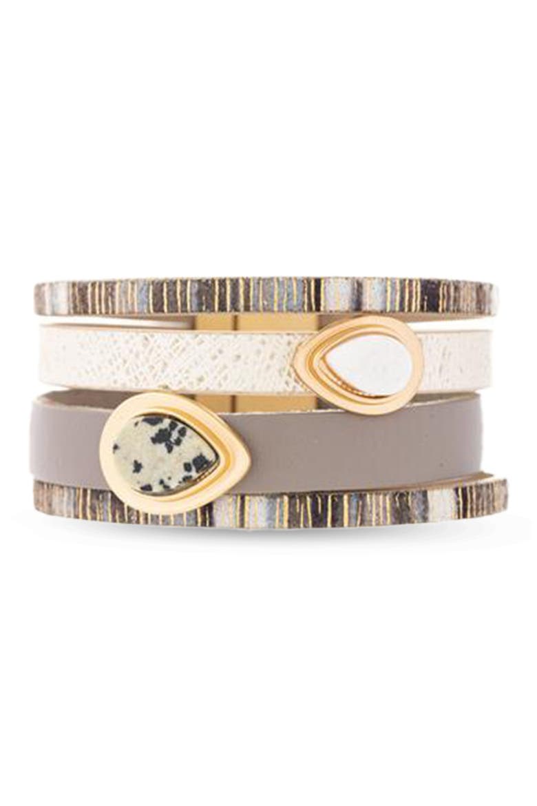Stone Faux Leather Wrap Bracelet, Main, color, TAUPE