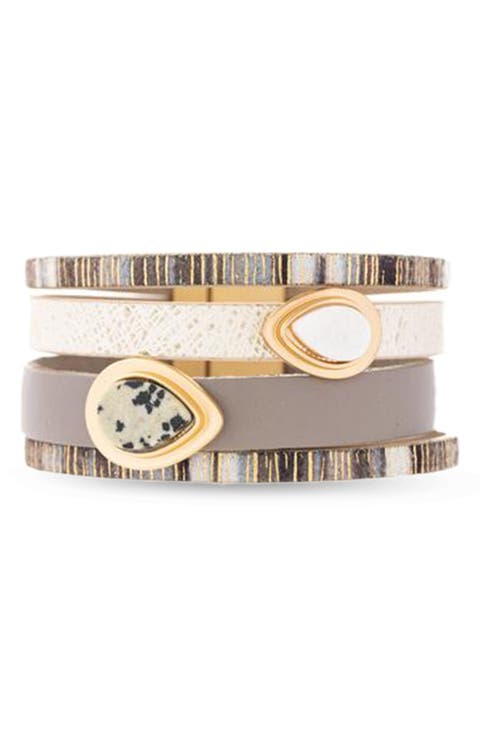 Stone Faux Leather Wrap Bracelet