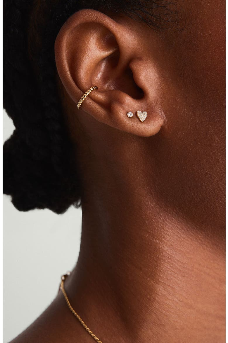 Heart Pavé Diamond Stud Earrings, Alternate, color, Yellow Gold
