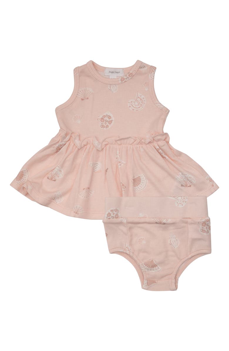 Angel Dear Pretty Seashells Ribbed Dress & Bloomers Set, Main, color, 