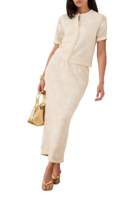 Sequin Floral Crochet Midi Skirt