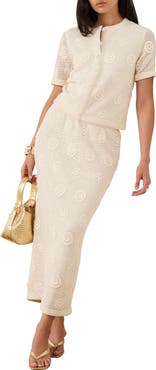 MINT VELVET Sequin Floral Crochet Midi Skirt