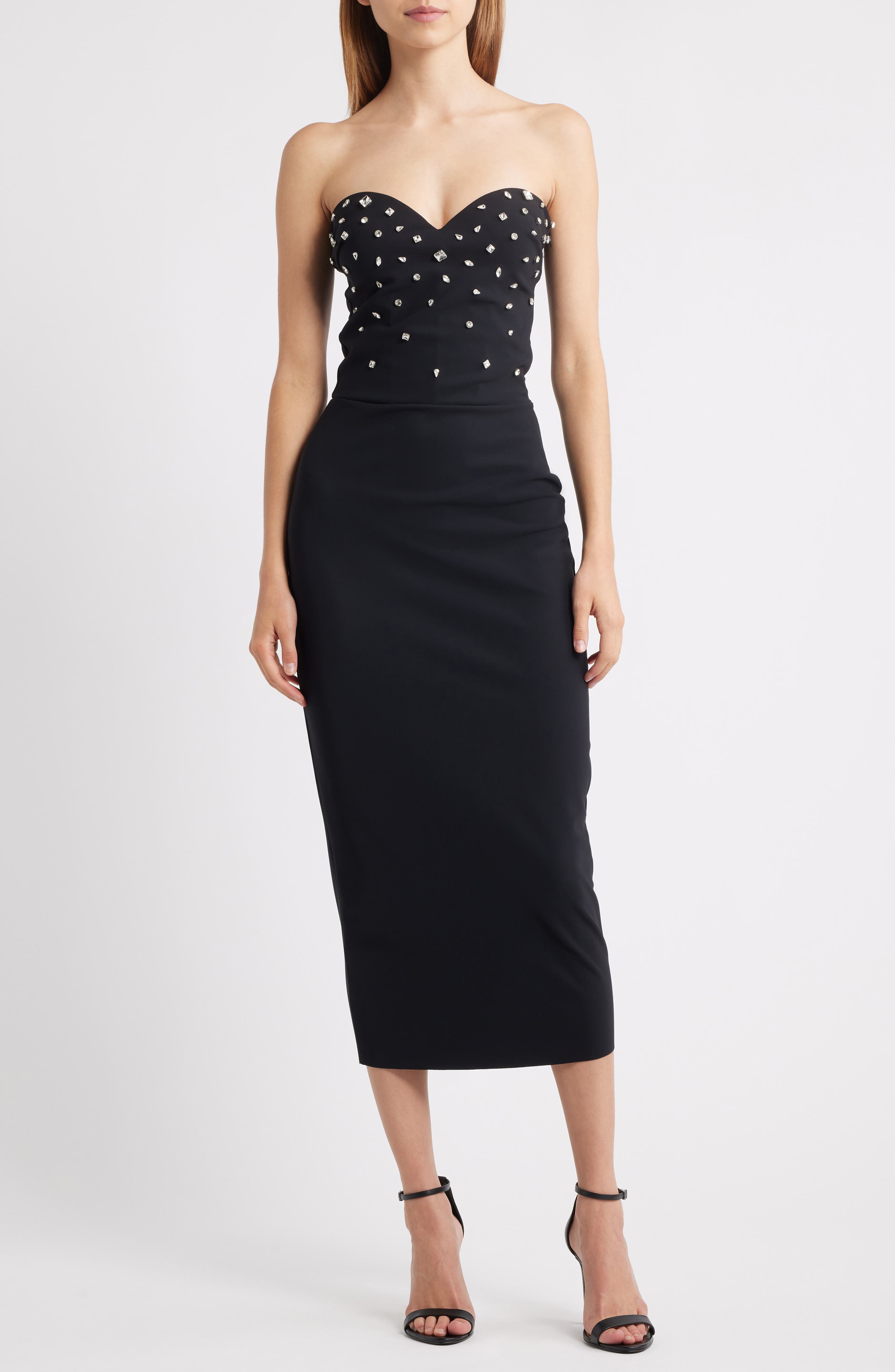 Chiara Boni La Petite Robe Mahta Rhinestone Detail Strapless Cocktail Dress