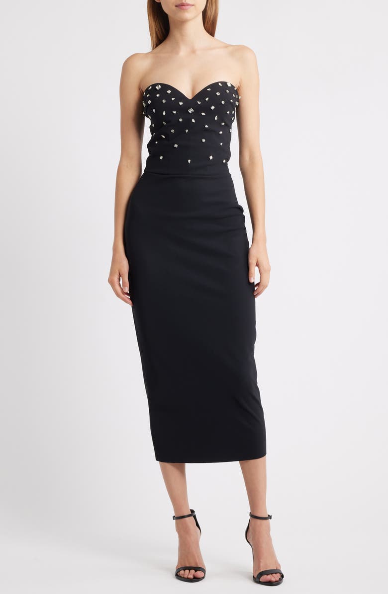 Chiara Boni La Petite Robe Mahta Rhinestone Detail Strapless Cocktail Dress, Main, color, Black