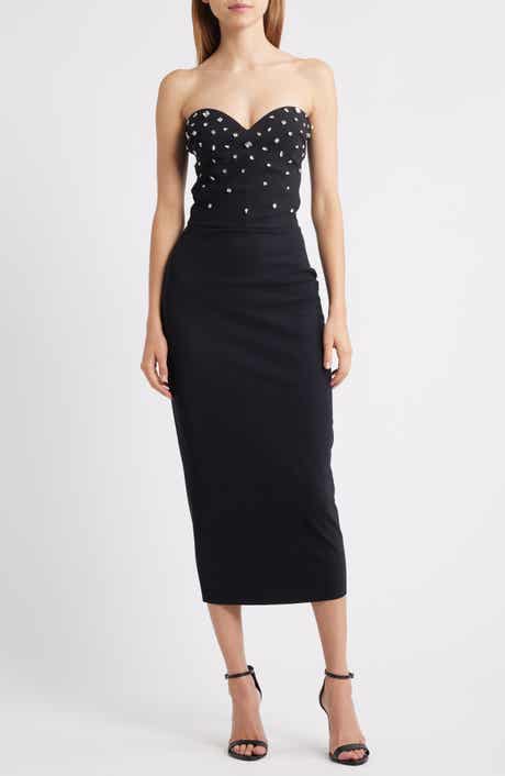 Chiara Boni La Petite Robe Mahta Rhinestone Detail Strapless Cocktail Dress