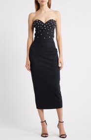 Chiara Boni La Petite Robe Mahta Rhinestone Detail Strapless Cocktail Dress
