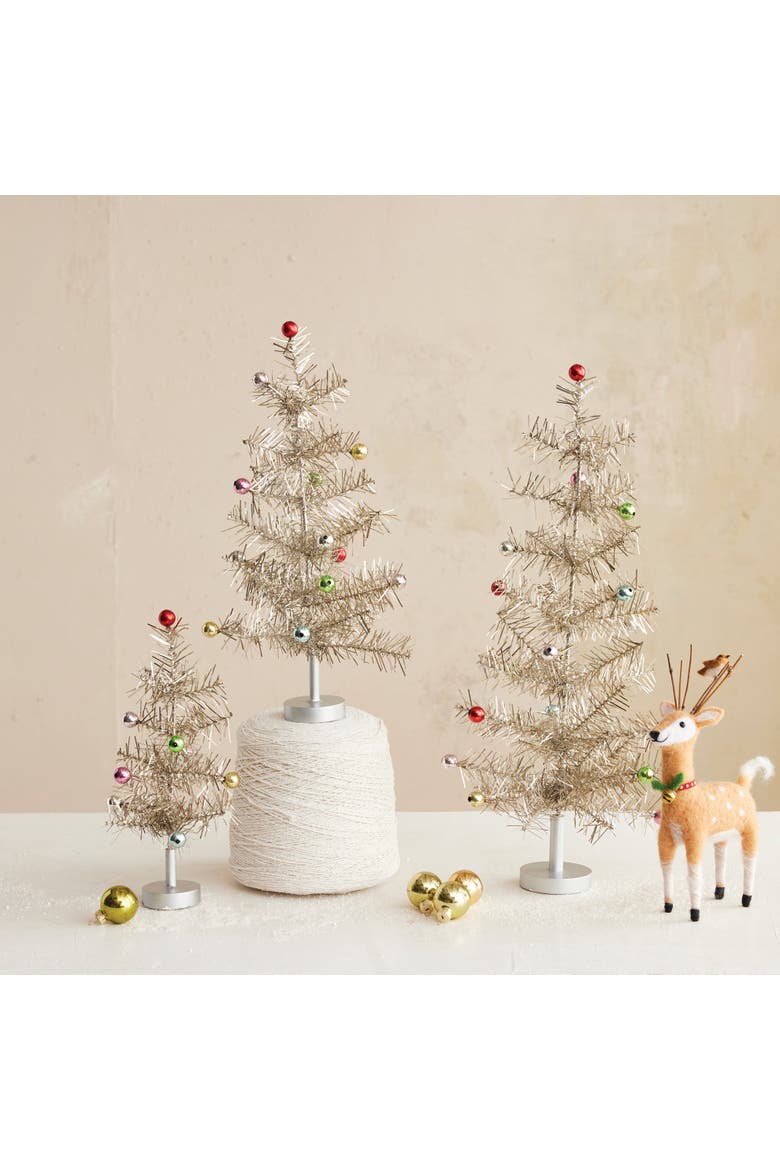 Large Tinsel Tree with Multicolor Ball Ornaments, Silver Finish, Alternate, color, Silver