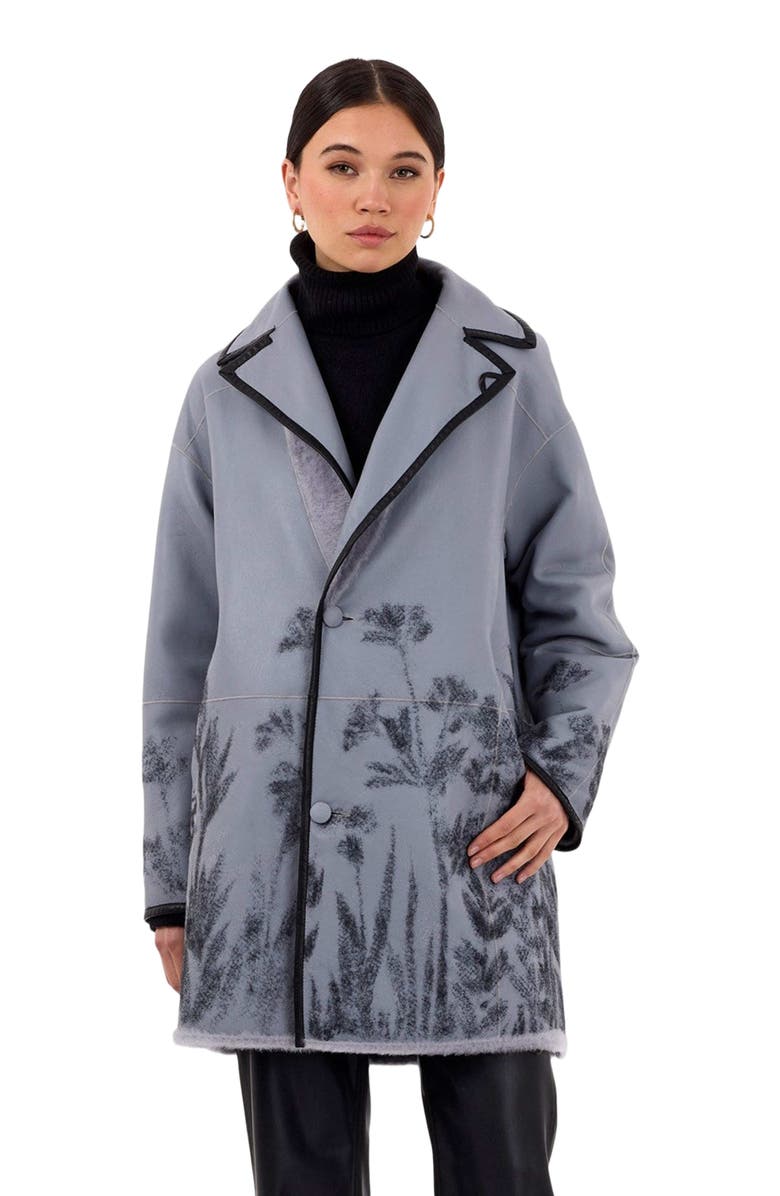 GORSKI Reversible Genuine Shearling Short Coat, Alternate, color, Periwinkle/Black Floral