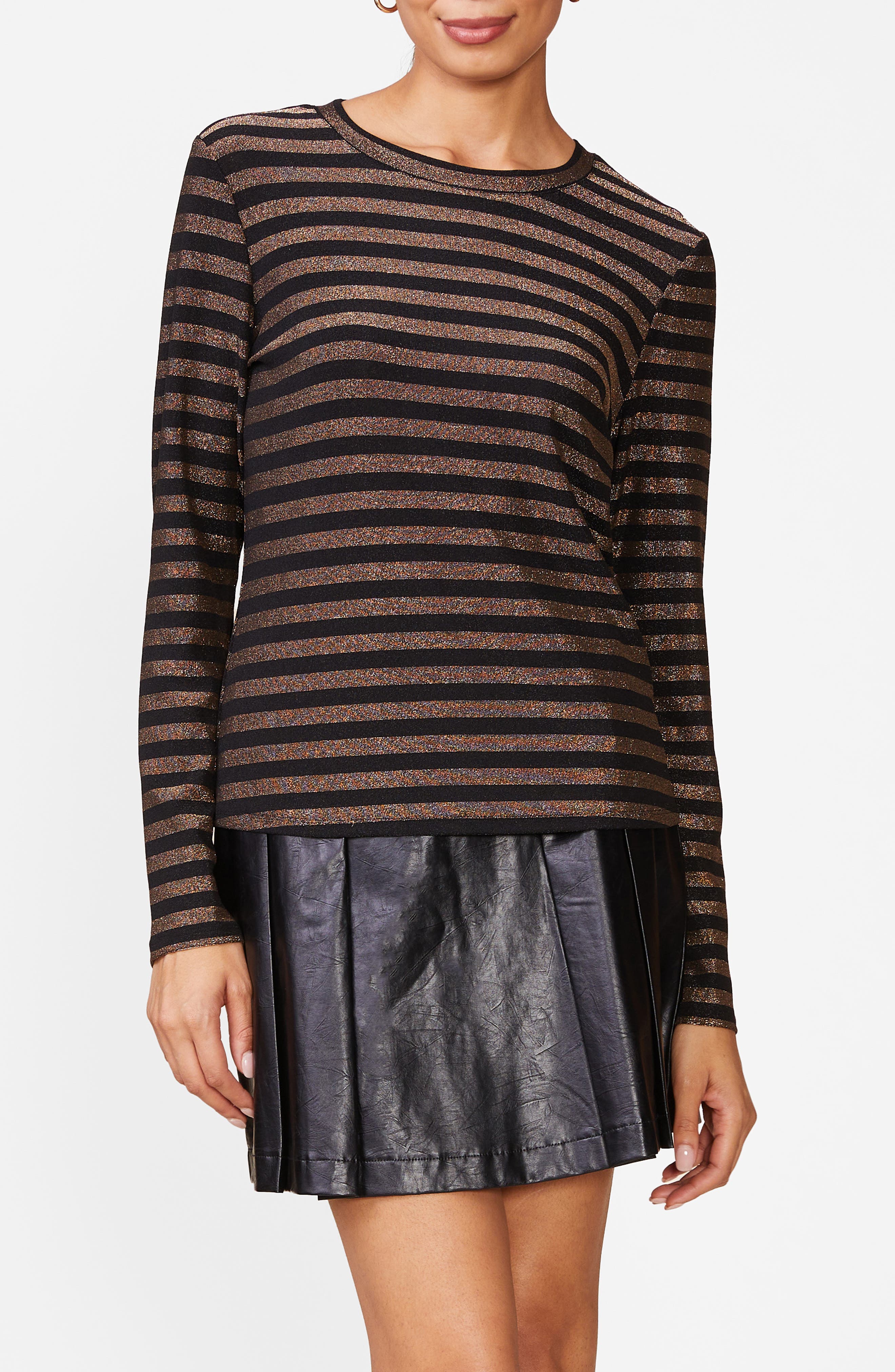 Metallic Striped Fitted Knit Top