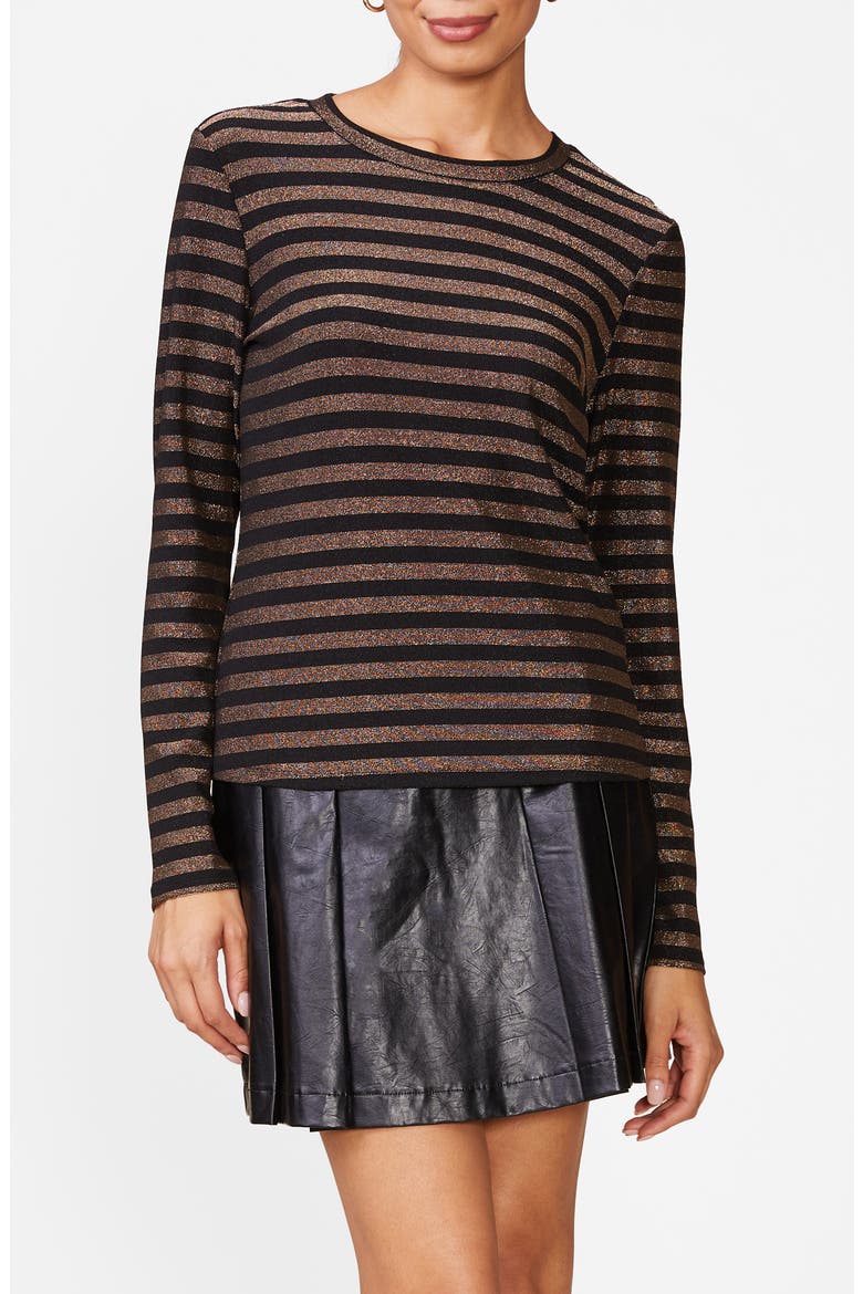 Metallic Striped Fitted Knit Top, Main, color, BLK/ GOLD